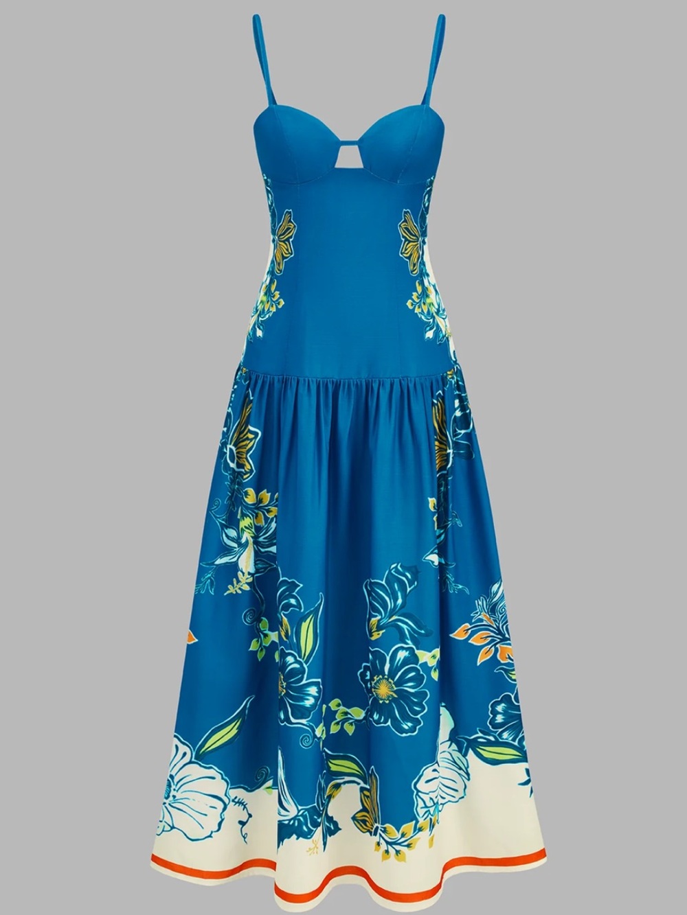Commense Blue Floral Spaghetti-Strap Maxi Dress XS